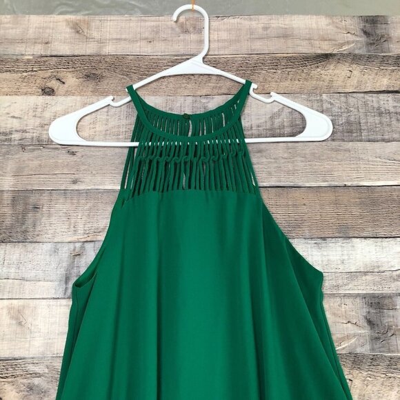 Lulus Tell Me Green Swing Dress Caged Apron Neckline Cocktail Mini Womens Sz M - Picture 2 of 12